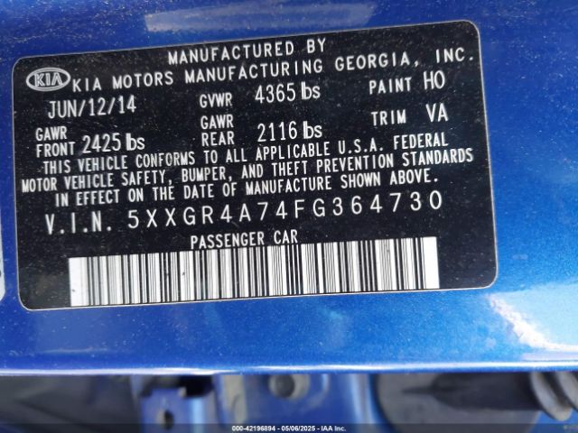 5XXGR4A74FG364730 KIA OPTIMA SX