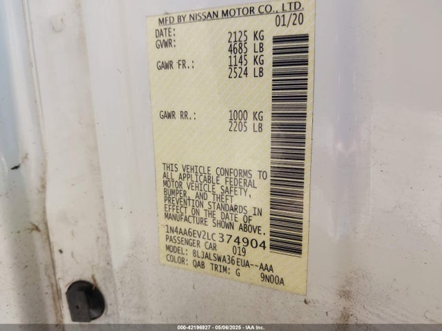 Nissan Maxima Sr Xtronic Cvt 2020 1N4AA6EV2LC374904 Image 9