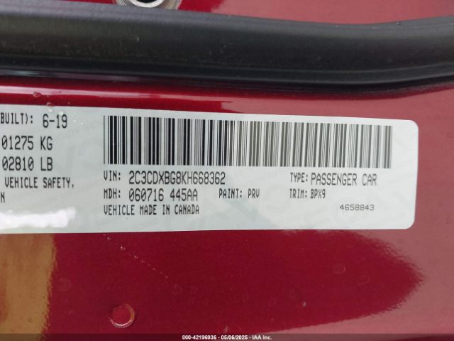 2019 DODGE CHARGER 2C3CDXBG8KH668362 Photo 8