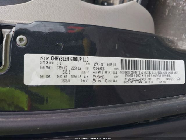 2011 CHRYSLER TOWN & COUNTRY 2A4RR5DG3BR634830 Photo 8