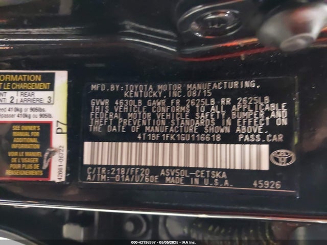 4T1BF1FK1GU116618 Toyota CAMRY SE