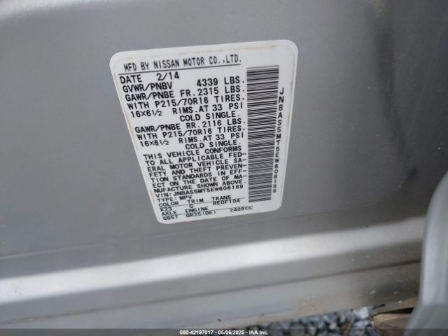 JN8AS5MT5EW606189 Nissan Rogue Select S