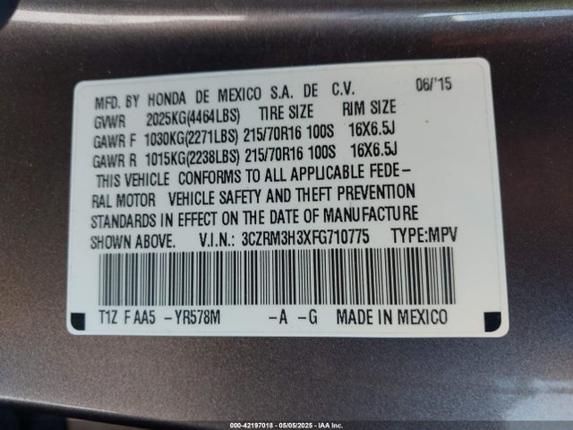 3CZRM3H3XFG710775 Honda CR-V LX