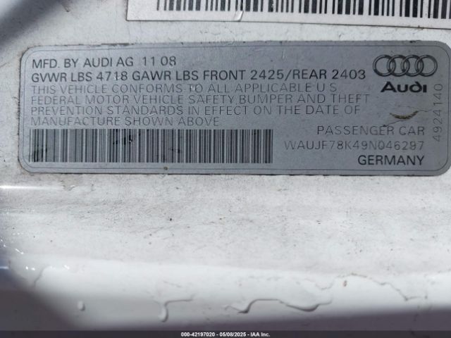 2009 AUDI A4 WAUJF78K49N046297 Photo 8