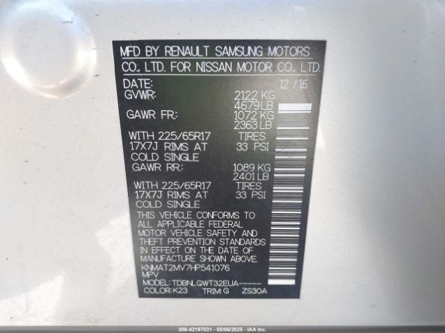 KNMAT2MV7HP541076 Nissan ROGUE SV