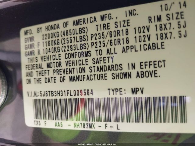 5J8TB3H31FL009564 Acura RDX