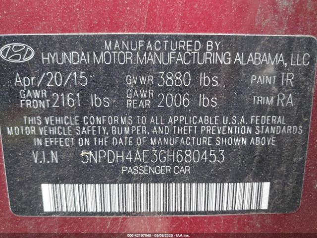 5NPDH4AE3GH680453 Hyundai ELANTRA SE