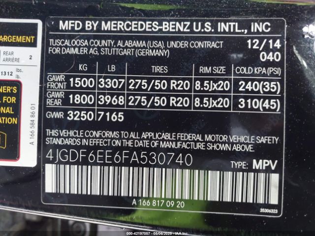 4JGDF6EE6FA530740 Mercedes-Benz Gl 450 4matic