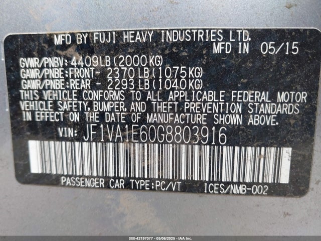 JF1VA1E60G8803916 Subaru Wrx Premium