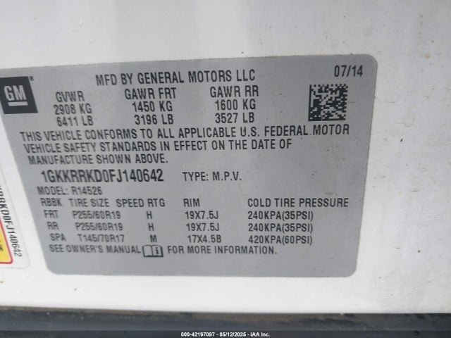 1GKKRRKD0FJ140642 GMC Acadia Slt-1