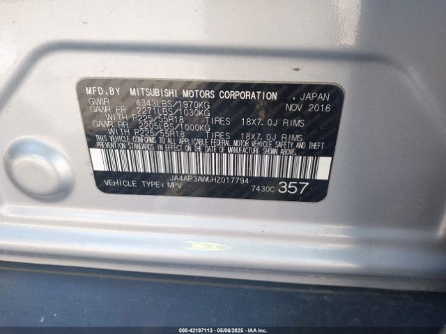 JA4AP3AW6HZ017794 Mitsubishi Outlander Sport 2.4 Se