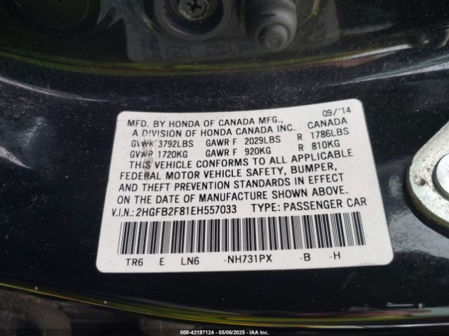 2HGFB2F81EH557033 Honda CIVIC EX
