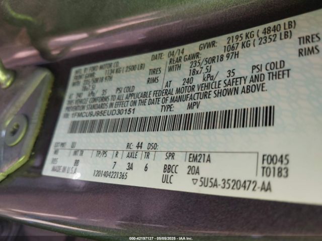 1FMCU9J95EUD30151 Ford Escape Titanium