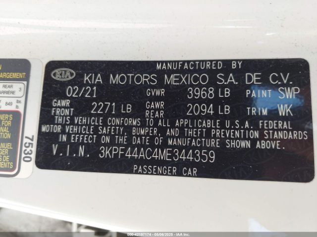 3KPF44AC4ME344359 KIA FORTE GT