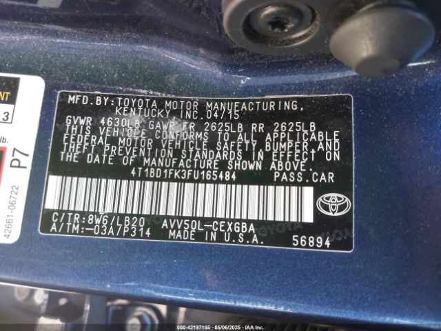 4T1BD1FK3FU165484 Toyota 2ar-fxe+2jm