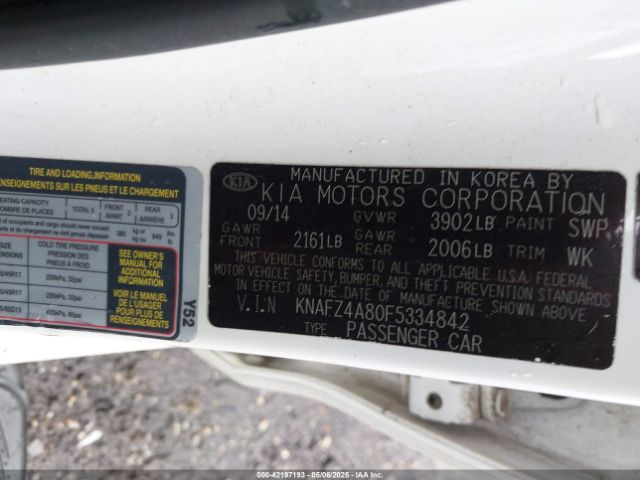 KNAFZ4A80F5334842 KIA FORTE EX