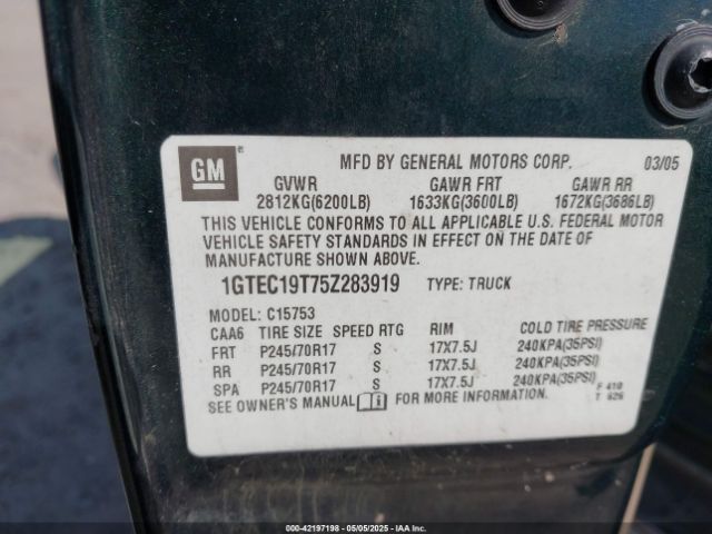 2005 GMC SIERRA 1500 1GTEC19T75Z283919 Photo 8