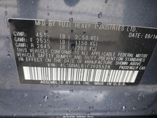 4S3BNAL61F3025528 Subaru Legacy 2.5i Limited
