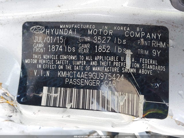 KMHCT4AE9GU975424 Hyundai ACCENT SE
