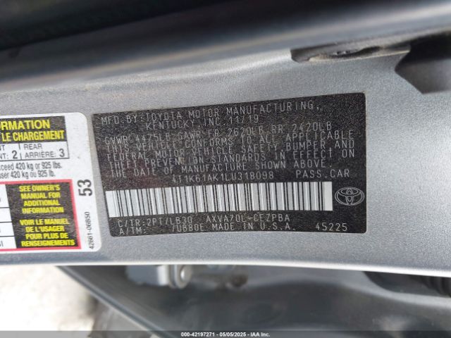 4T1K61AK1LU318098 Toyota CAMRY XSE