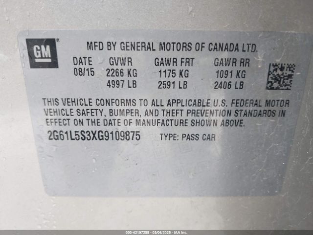 2G61L5S3XG9109875 Cadillac Xts Standard