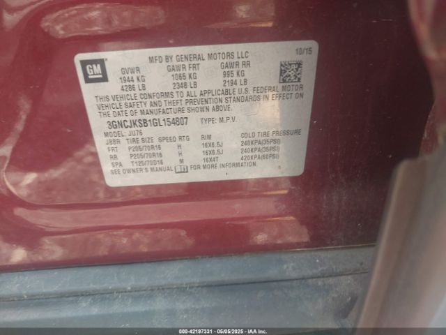 3GNCJKSB1GL154807 Chevrolet Trax 1ls