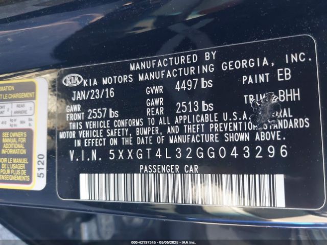 5XXGT4L32GG043296 KIA Optima Lx