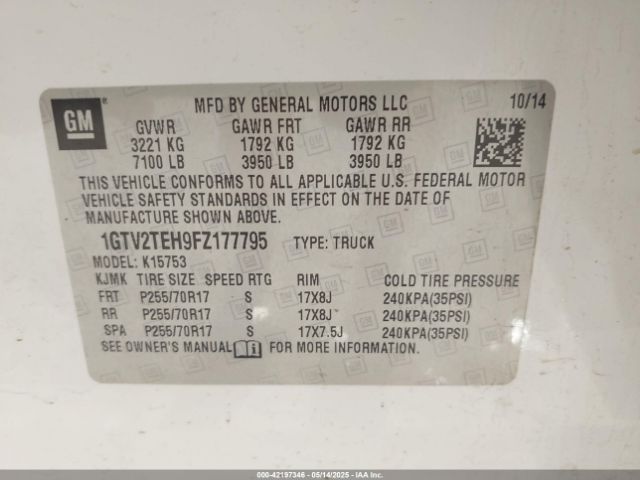 1GTV2TEH9FZ177795 GMC SIERRA 1500