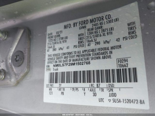 NM0LS7F29M1502768 Ford Transit Connect Xlt Cargo Van