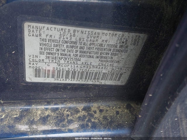 3N1AB7AP2KY257644 Nissan SENTRA SV