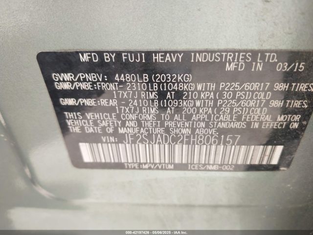 JF2SJADC2FH806157 Subaru Forester 2.5i Premium