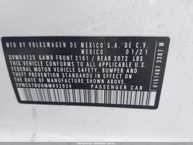 3VWC57BU0MM032924 Volkswagen Jetta 1.4t R-line/1.4t S/1.4t Se