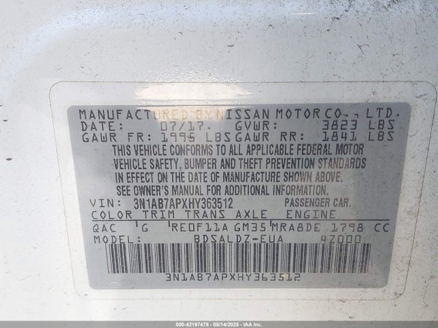 3N1AB7APXHY363512 Nissan SENTRA SV