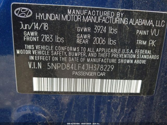 5NPD84LF4JH378229 Hyundai Elantra Limited