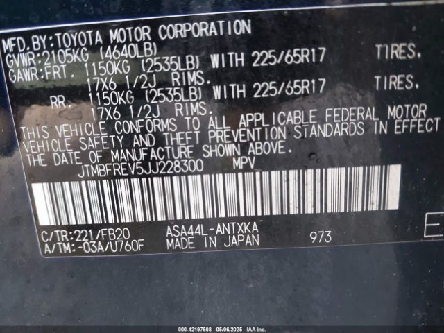 JTMBFREV5JJ228300 Toyota RAV4 LE