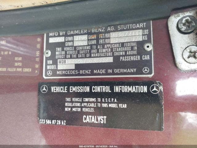1985 MERCEDES-BENZ 380 WDBBA45C0FA026342 Photo 8
