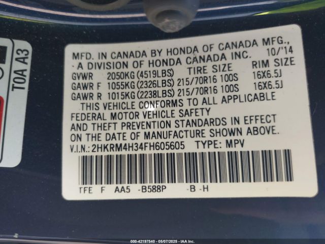 2HKRM4H34FH605605 Honda CR-V LX