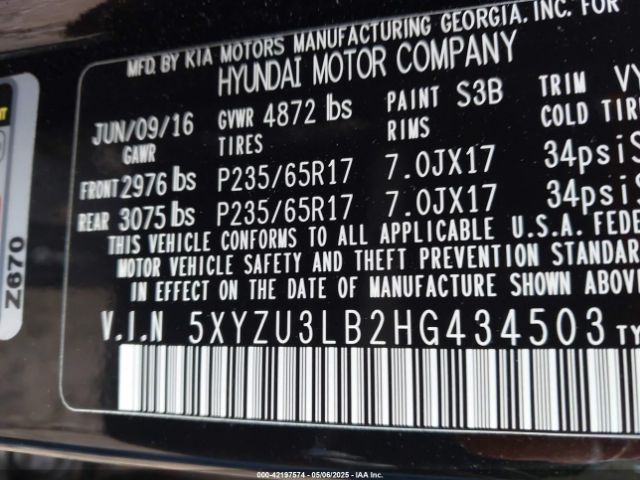5XYZU3LB2HG434503 Hyundai Santa Fe Sport 2.4l