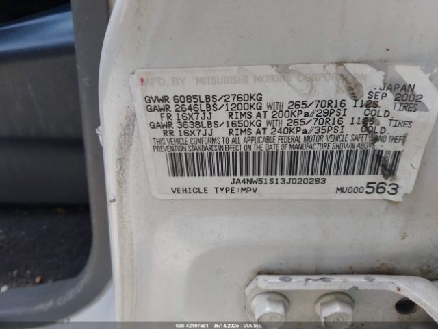 2003 MITSUBISHI MONTERO JA4NW51S13J020283 Photo 8