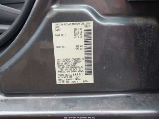 1N4BL4BV1KC111566 Nissan Altima 2.5 S