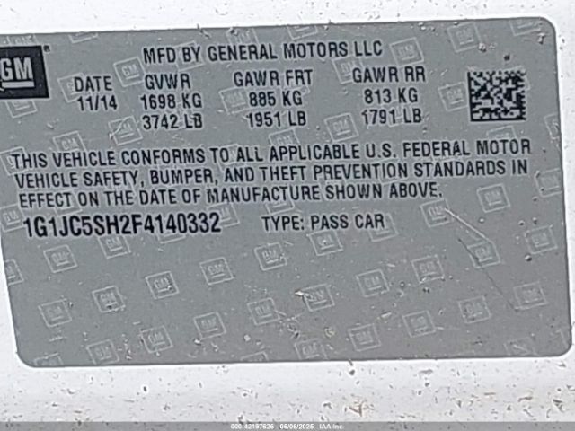 1G1JC5SH2F4140332 Chevrolet Sonic Lt Auto