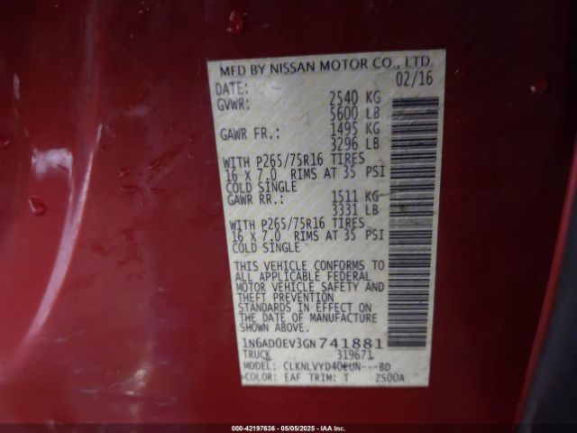 1N6AD0EV3GN741881 Nissan Frontier