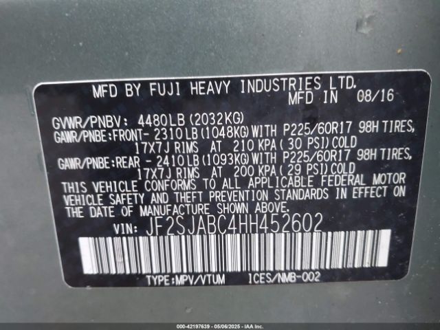 JF2SJABC4HH452602 Subaru Forester 2.5i