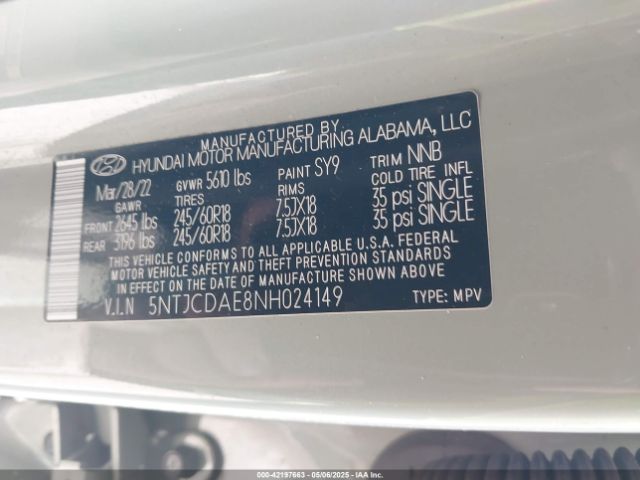2022 HYUNDAI SANTA CRUZ 5NTJCDAE8NH024149 Photo 8