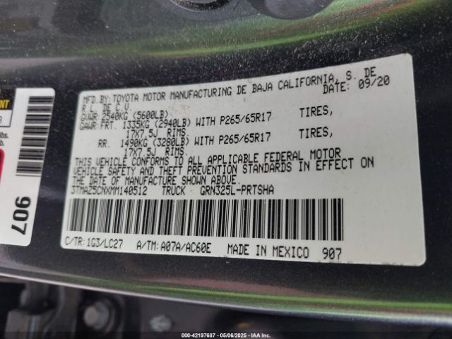 3TMAZ5CNXMM140512 Toyota Tacoma Trd Sport