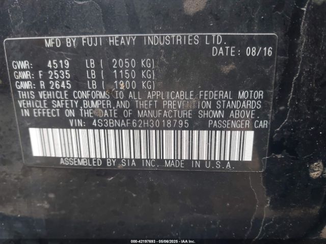 4S3BNAF62H3018795 Subaru Legacy 2.5i Premium