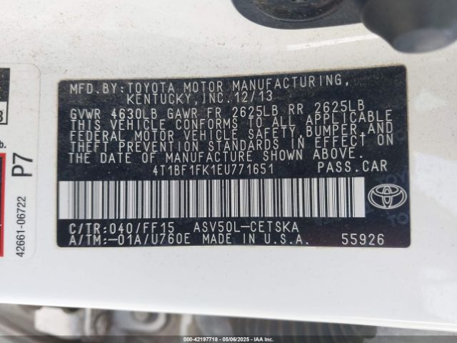 4T1BF1FK1EU771651 Toyota CAMRY SE
