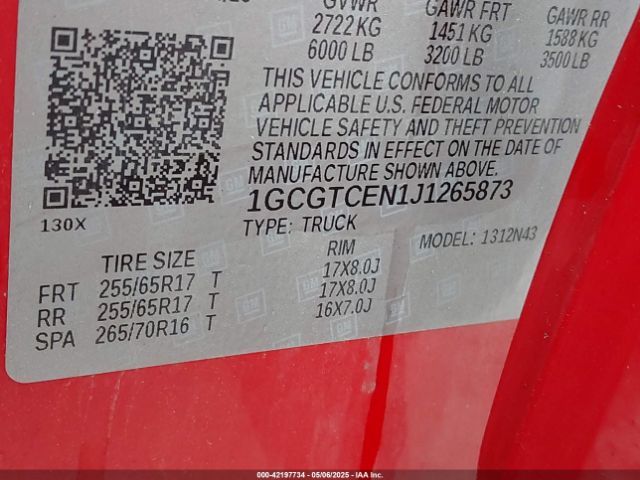 2018 CHEVROLET COLORADO 1GCGTCEN1J1265873 Photo 8