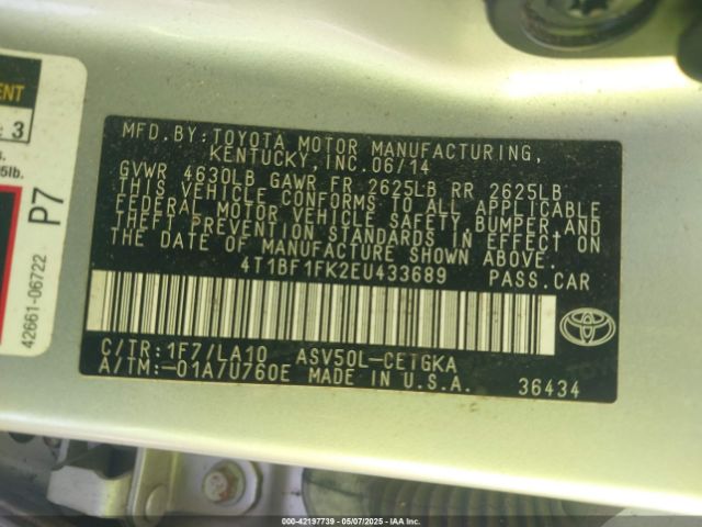 4T1BF1FK2EU433689 Toyota CAMRY XLE