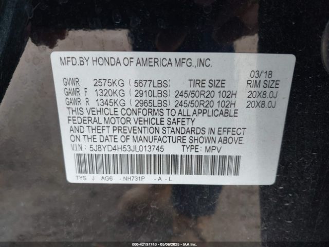 5J8YD4H53JL013745 Acura Mdx Technology Package   Acurawatch Plus Pkg
